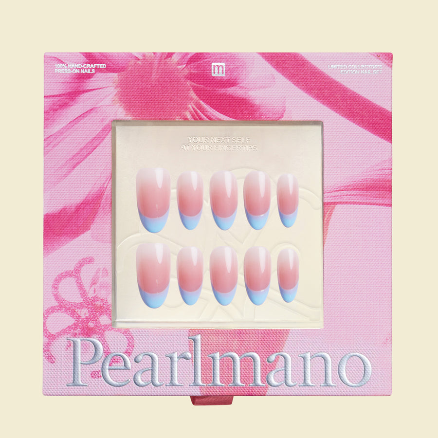 Sea Glass blue ombré French tip short almond press-on nails
