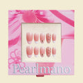 Cosmic Poppy pink crystal star French tip short almond press-on nails