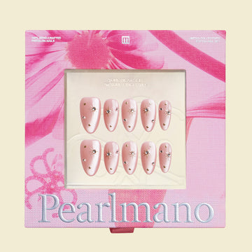 Starfall pink crystal star short oval press-on nails