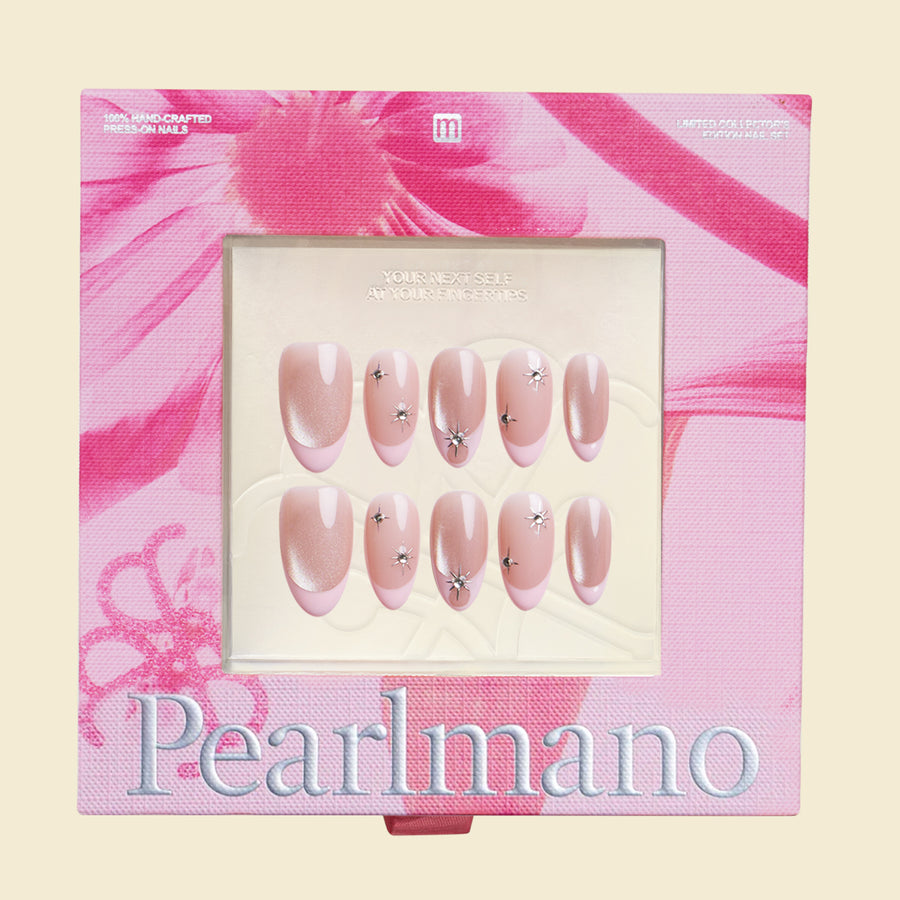 Celeste pink crystal star French tip short almond press-on nails