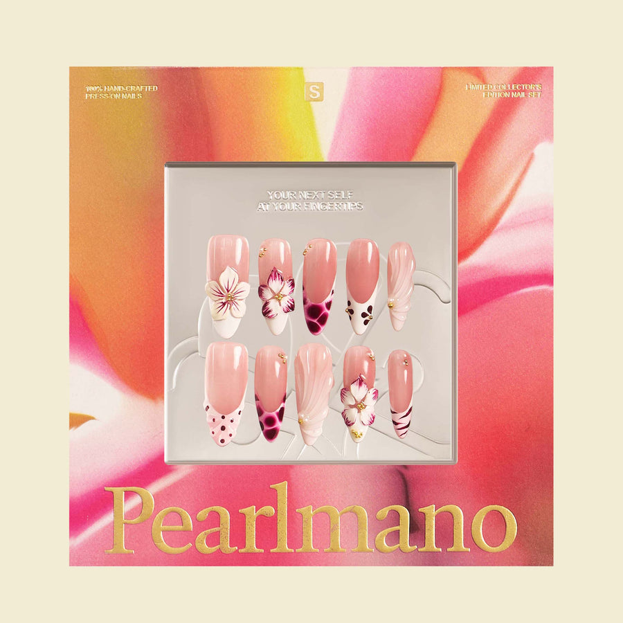 Garden at Arles red 3D French tip long almond press-on nails