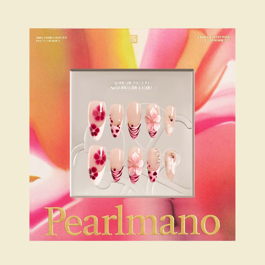 Garden in Kyoto red floral French tip almond press-on nails