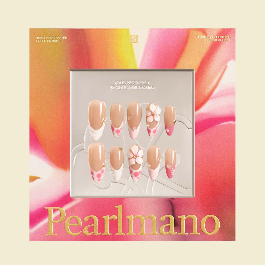 California Wild Rose pink 3D floral French tip almond press-on nails