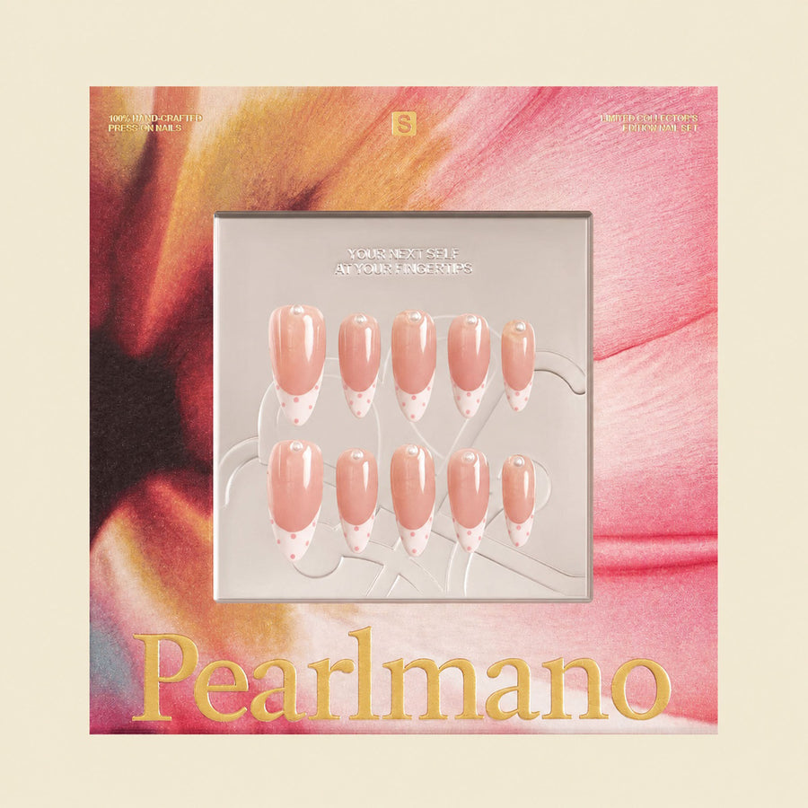 Coco white polka dot French tip almond press-on nails