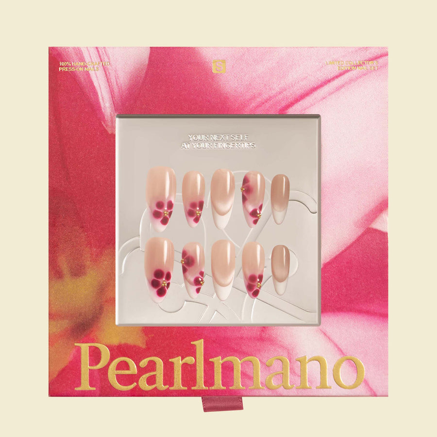 Her Paintbrush red floral French tip almond press-on nails