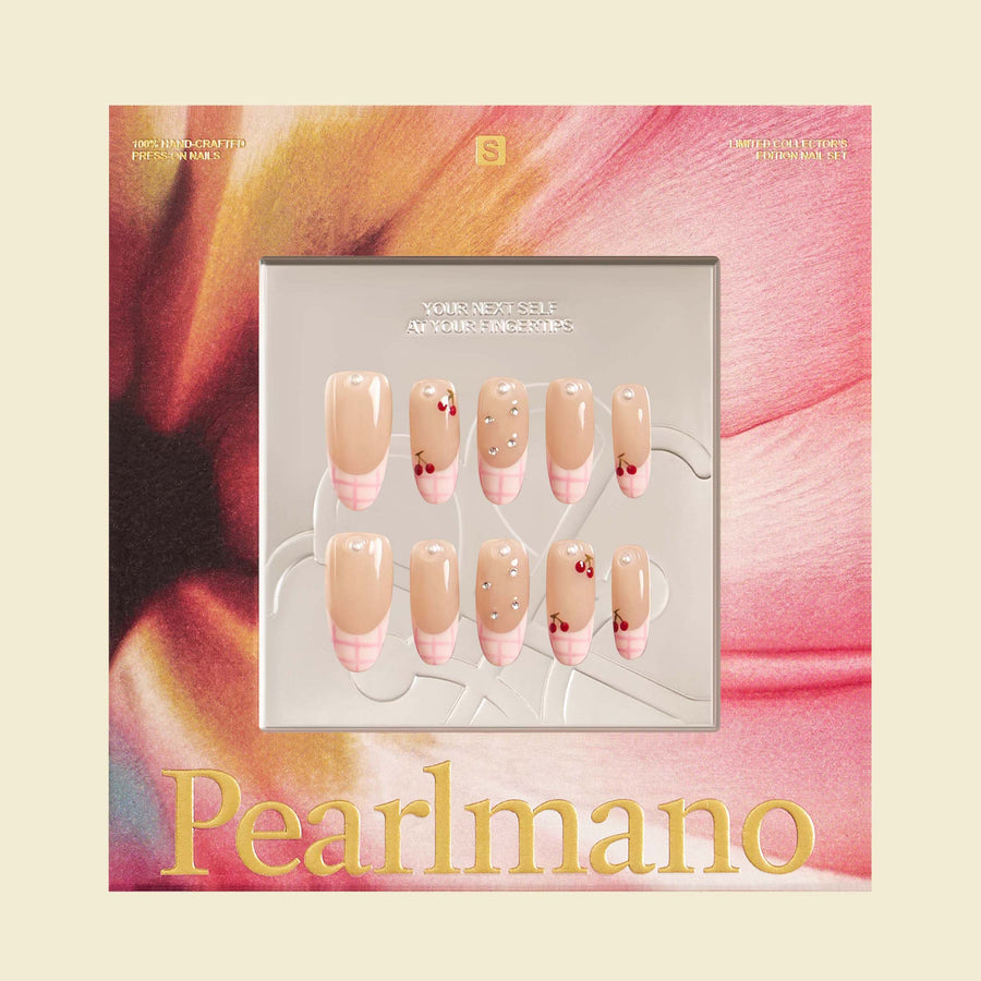 Molly pink and red pearl French tip oval press-on nails