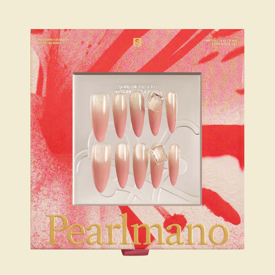 Glass pink ombré cat-eye stiletto press-on nails