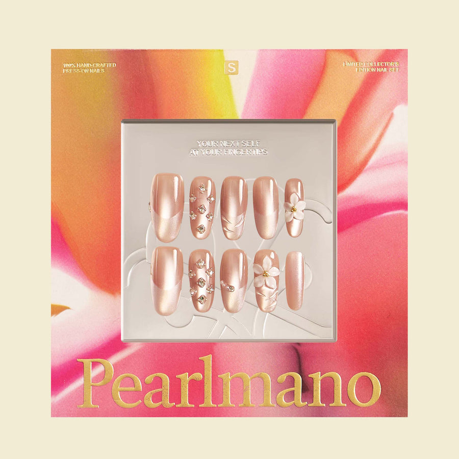 Calla Lily white floral crystal French tip oval press-on nails