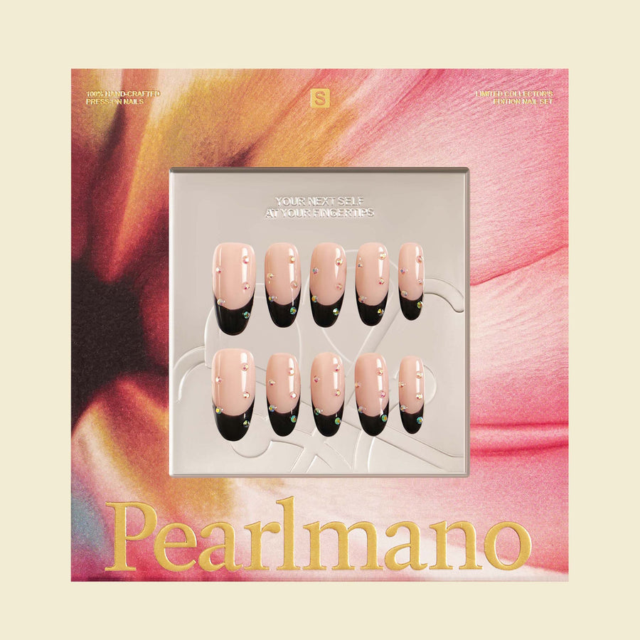 Esme black crystal French tip oval press-on nails