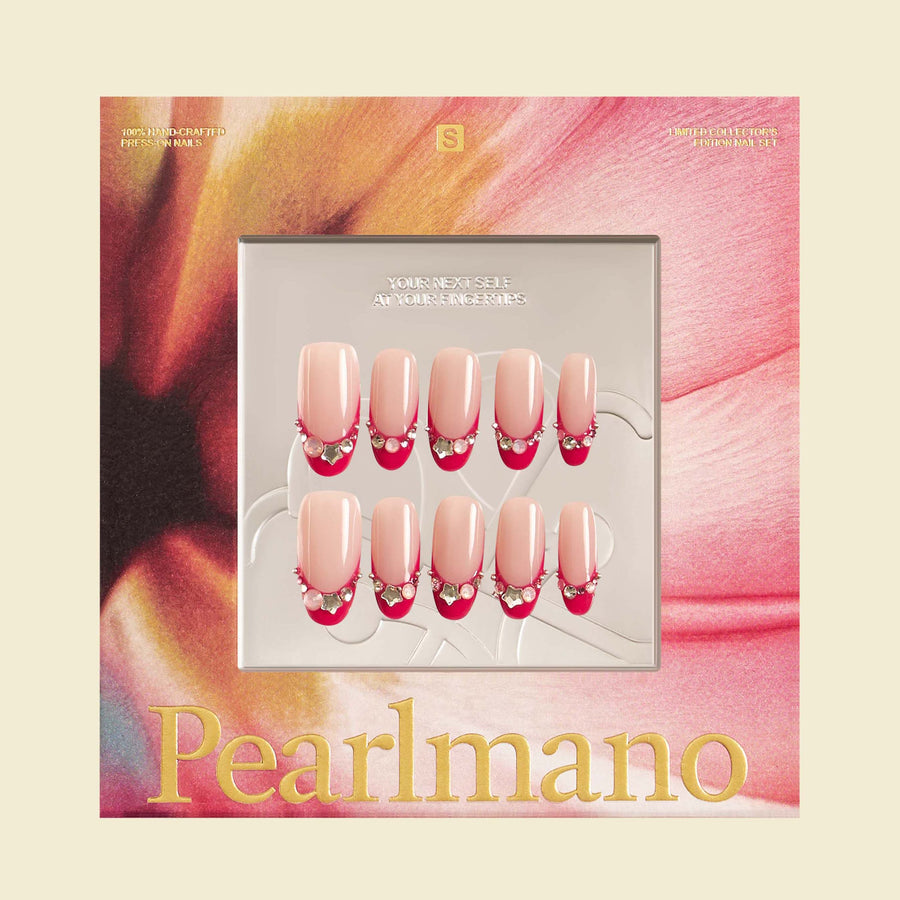 Gigi red crystal French tip oval press-on nails