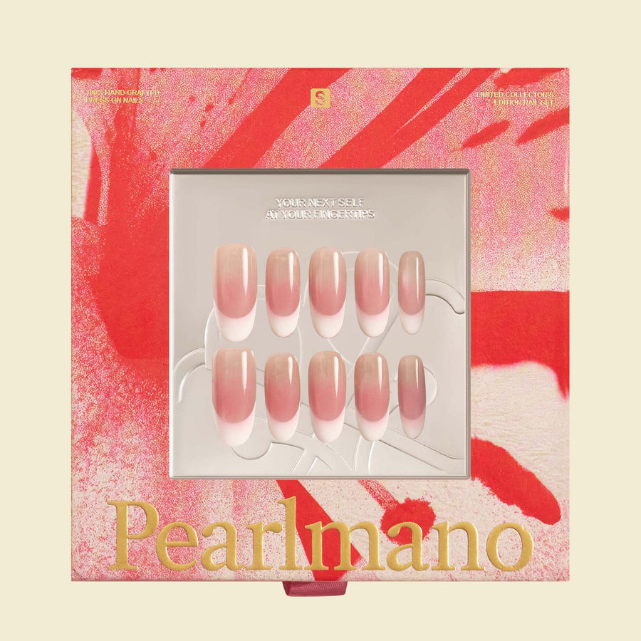 Glow pink and white French tip oval press-on nails