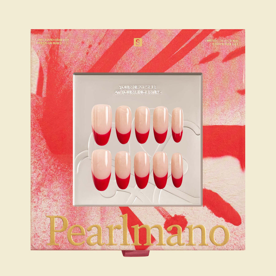 Barre red French tip oval press-on nails