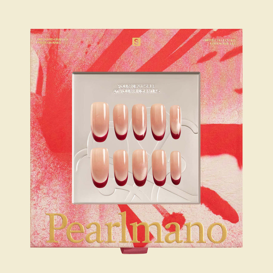 Lips red cat-eye French tip oval press-on nails