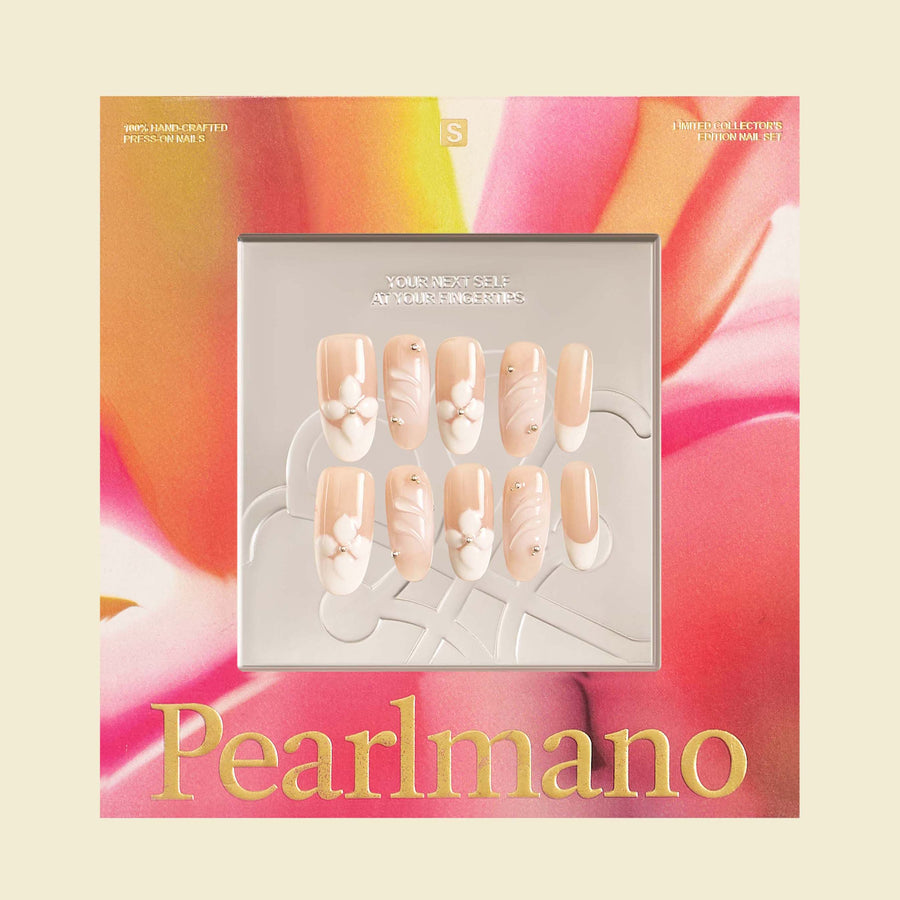 Lily of the Valley white 3D floral French tip oval press-on nails