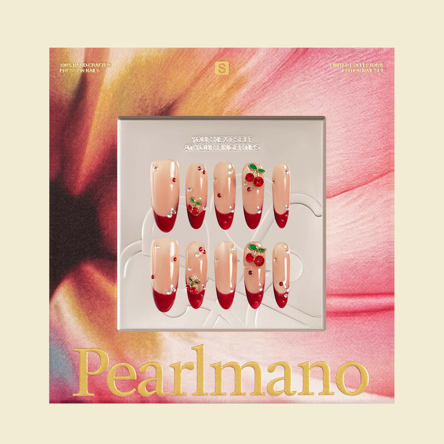 Katie red crystal French tip long almond press-on nails