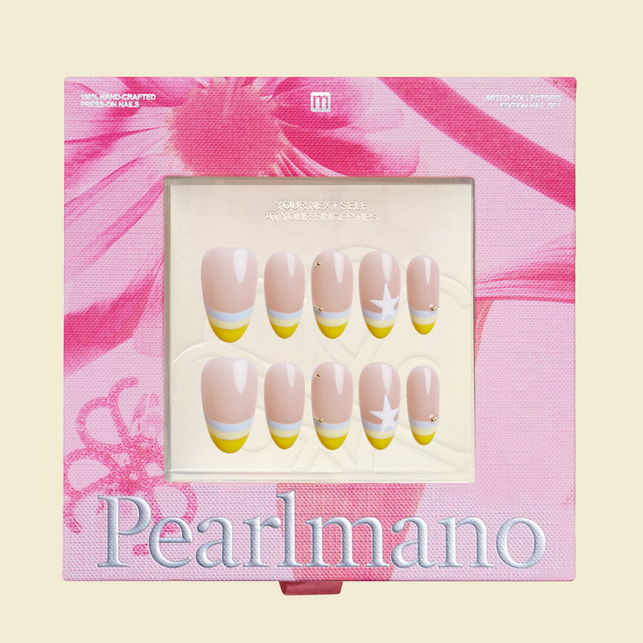 Ocean Nova blue star French tip short almond press-on nails